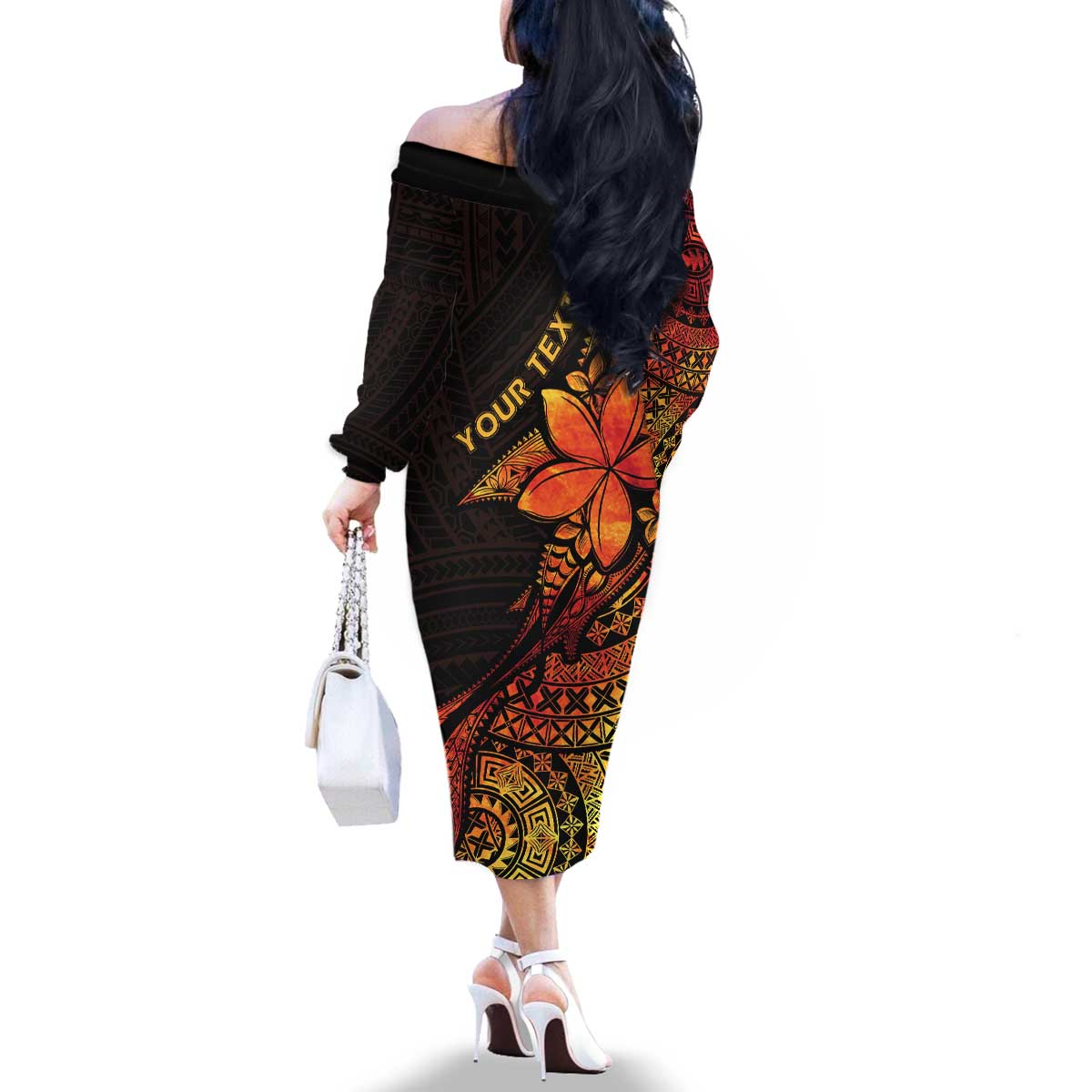 Niue Fakaalofa Atu Personalised Family Matching Off The Shoulder Long Sleeve Dress and Hawaiian Shirt Whale Hiapo Fiery Motif