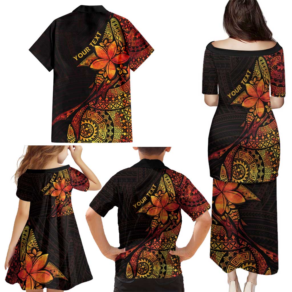 Niue Fakaalofa Atu Personalised Family Matching Puletasi and Hawaiian Shirt Whale Hiapo Fiery Motif