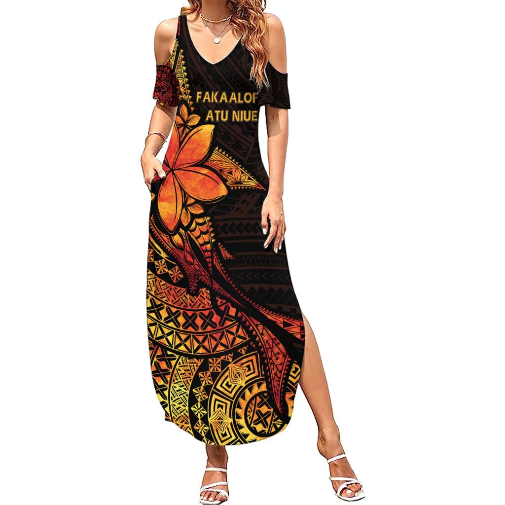 Niue Fakaalofa Atu Personalised Family Matching Summer Maxi Dress and Hawaiian Shirt Whale Hiapo Fiery Motif