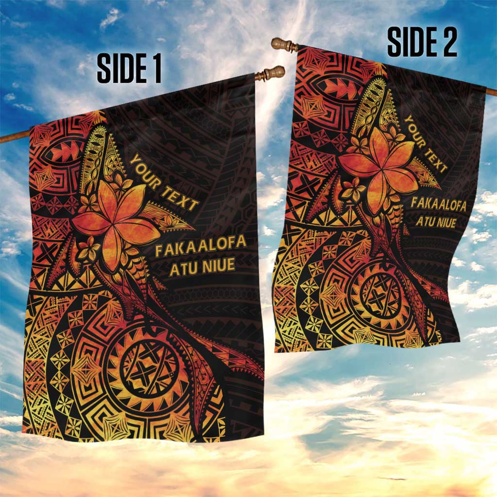 Niue Fakaalofa Atu Personalised Garden Flag Whale Hiapo Fiery Motif