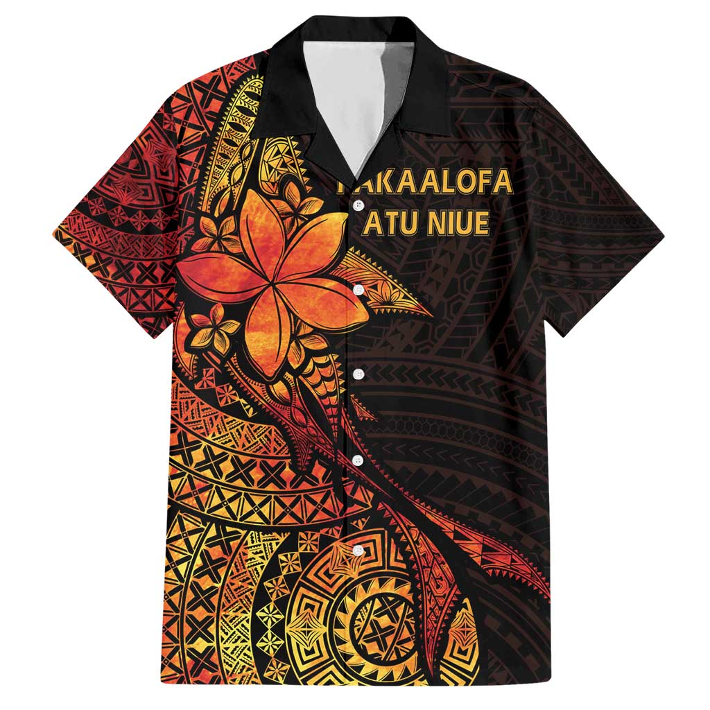 Niue Fakaalofa Atu Personalised Hawaiian Shirt Whale Hiapo Fiery Motif