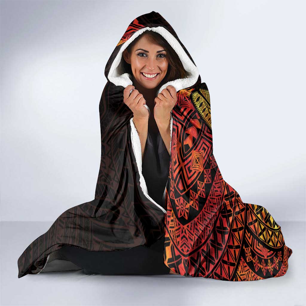 Niue Fakaalofa Atu Personalised Hooded Blanket Whale Hiapo Fiery Motif