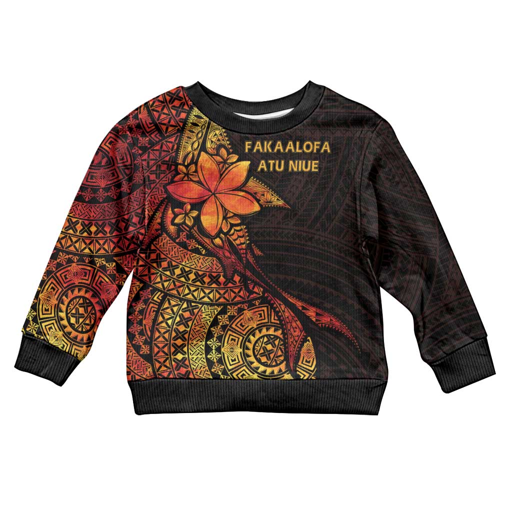 Niue Fakaalofa Atu Kid Ugly Christmas Sweater Whale Hiapo Fiery Motif