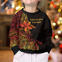 Niue Fakaalofa Atu Kid Ugly Christmas Sweater Whale Hiapo Fiery Motif