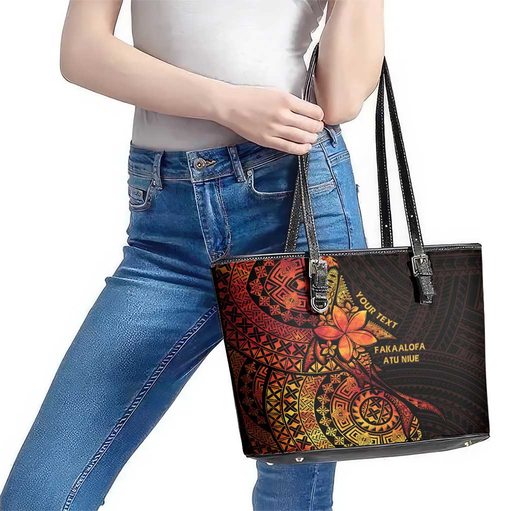 Niue Fakaalofa Atu Personalised Leather Tote Bag Whale Hiapo Fiery Motif