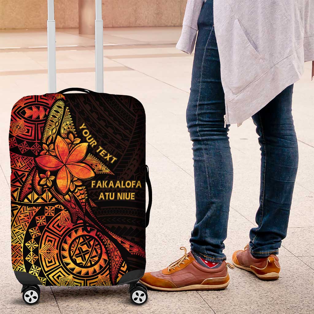 Niue Fakaalofa Atu Personalised Luggage Cover Whale Hiapo Fiery Motif