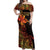 Niue Fakaalofa Atu Personalised Off Shoulder Maxi Dress Whale Hiapo Fiery Motif