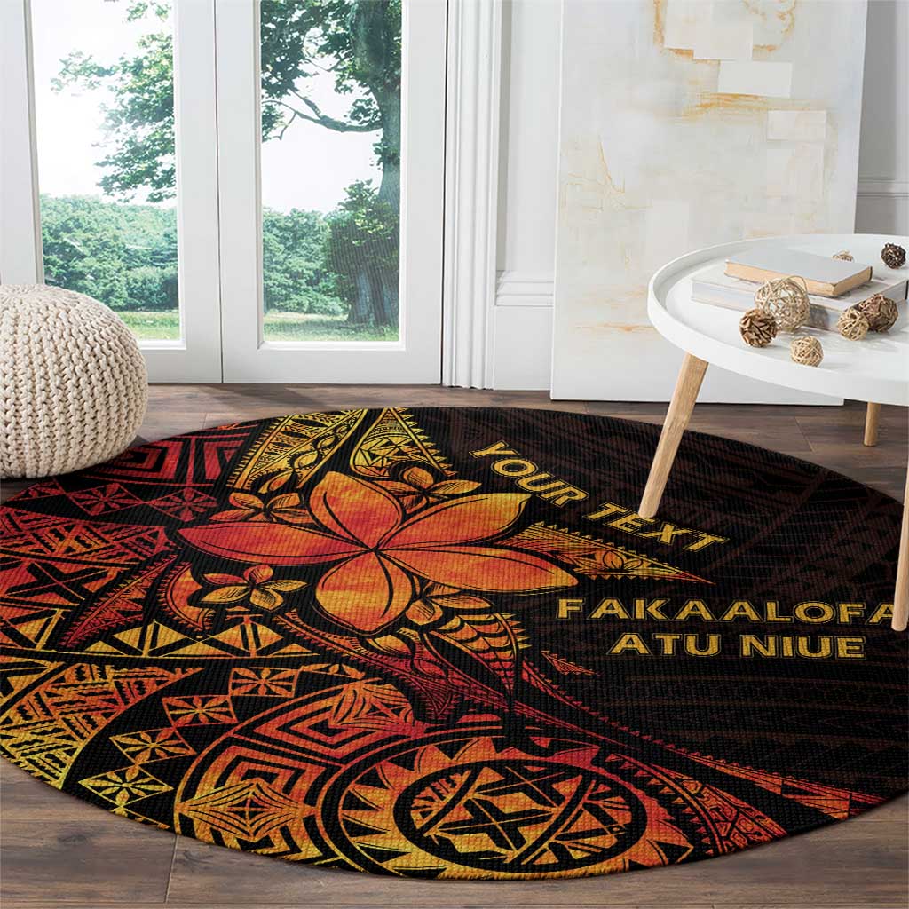Niue Fakaalofa Atu Personalised Round Carpet Whale Hiapo Fiery Motif
