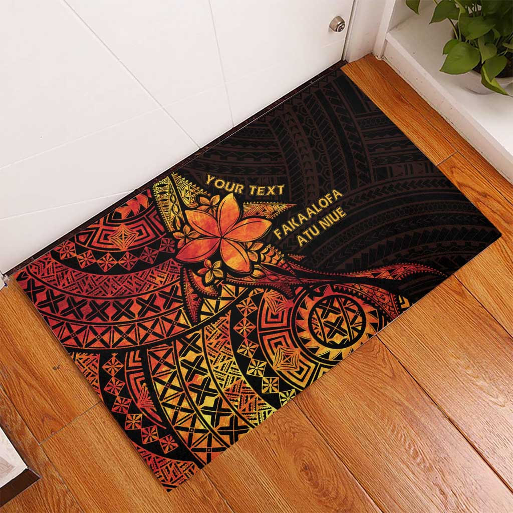 Niue Fakaalofa Atu Personalised Rubber Doormat Whale Hiapo Fiery Motif