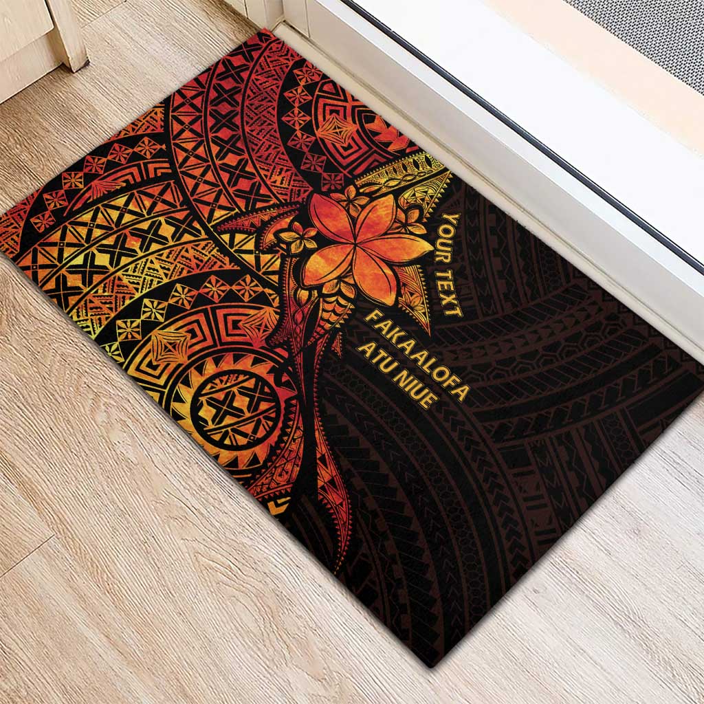 Niue Fakaalofa Atu Personalised Rubber Doormat Whale Hiapo Fiery Motif