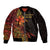 Niue Fakaalofa Atu Personalised Sleeve Zip Bomber Jacket Whale Hiapo Fiery Motif