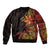 Niue Fakaalofa Atu Personalised Sleeve Zip Bomber Jacket Whale Hiapo Fiery Motif