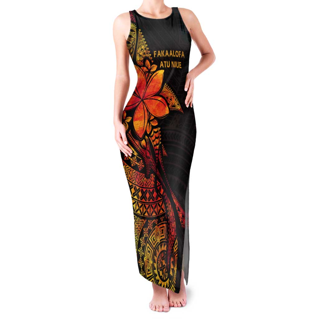 Niue Fakaalofa Atu Personalised Tank Maxi Dress Whale Hiapo Fiery Motif