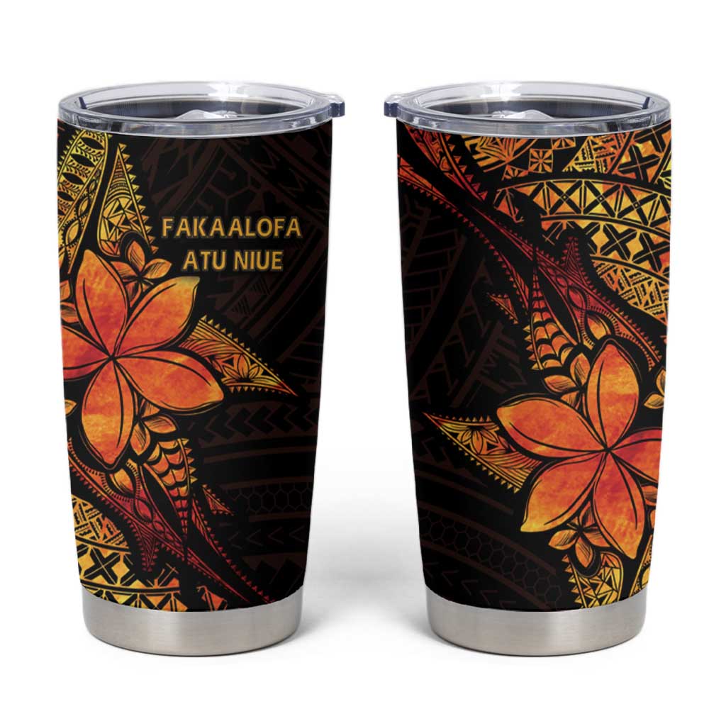 Niue Fakaalofa Atu Tumbler Cup Whale Hiapo Fiery Motif