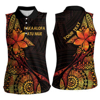 Niue Fakaalofa Atu Personalised Women Sleeveless Polo Shirt Whale Hiapo Fiery Motif