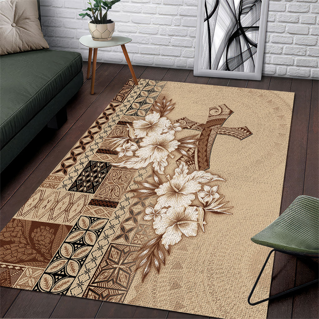 Samoa AIGA Mamanu Siapo Malu Motifs Area Rug LT7 Beige - Polynesian Pride