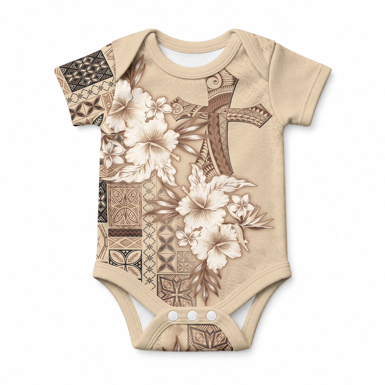 Samoa AIGA Mamanu Siapo Malu Motifs Baby Onesie LT7 Beige - Polynesian Pride