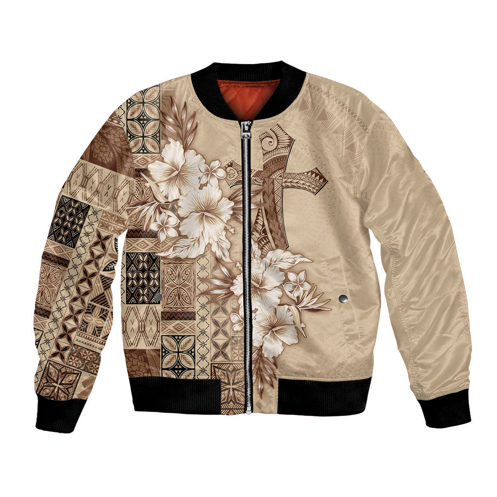 Samoa AIGA Mamanu Siapo Malu Motifs Bomber Jacket LT7 Unisex Beige - Polynesian Pride