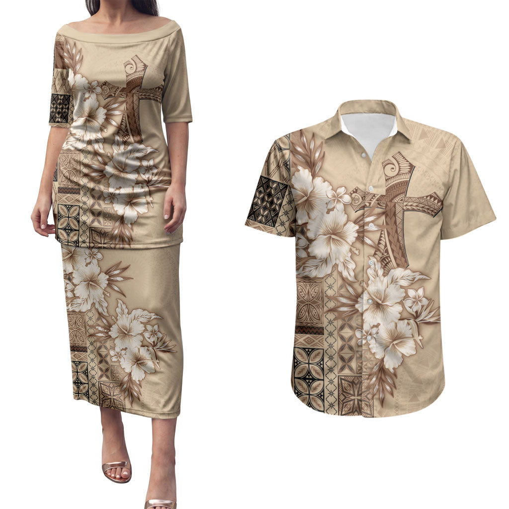 Samoa AIGA Mamanu Siapo Malu Motifs Couples Matching Puletasi and Hawaiian Shirt