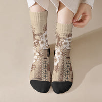 Samoa AIGA Mamanu Siapo Malu Motifs Crew Socks LT7 Crew Socks Beige - Polynesian Pride