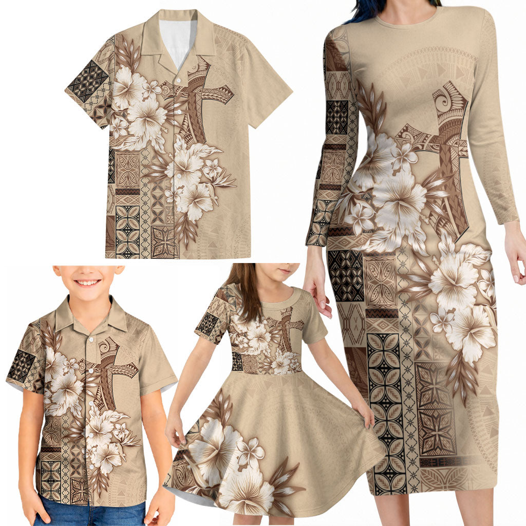 Samoa AIGA Mamanu Siapo Malu Motifs Family Matching Long Sleeve Bodycon Dress and Hawaiian Shirt
