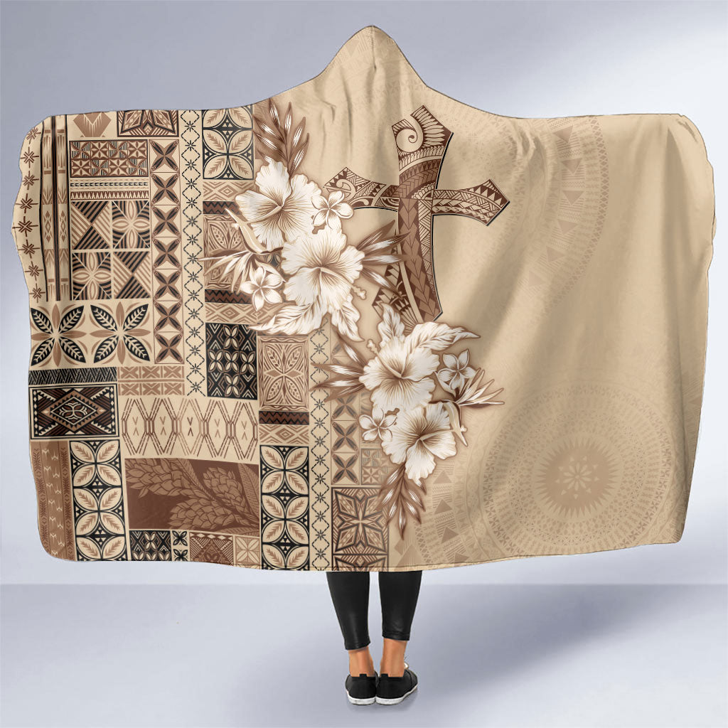 Samoa AIGA Mamanu Siapo Malu Motifs Hooded Blanket LT7 One Size Beige - Polynesian Pride