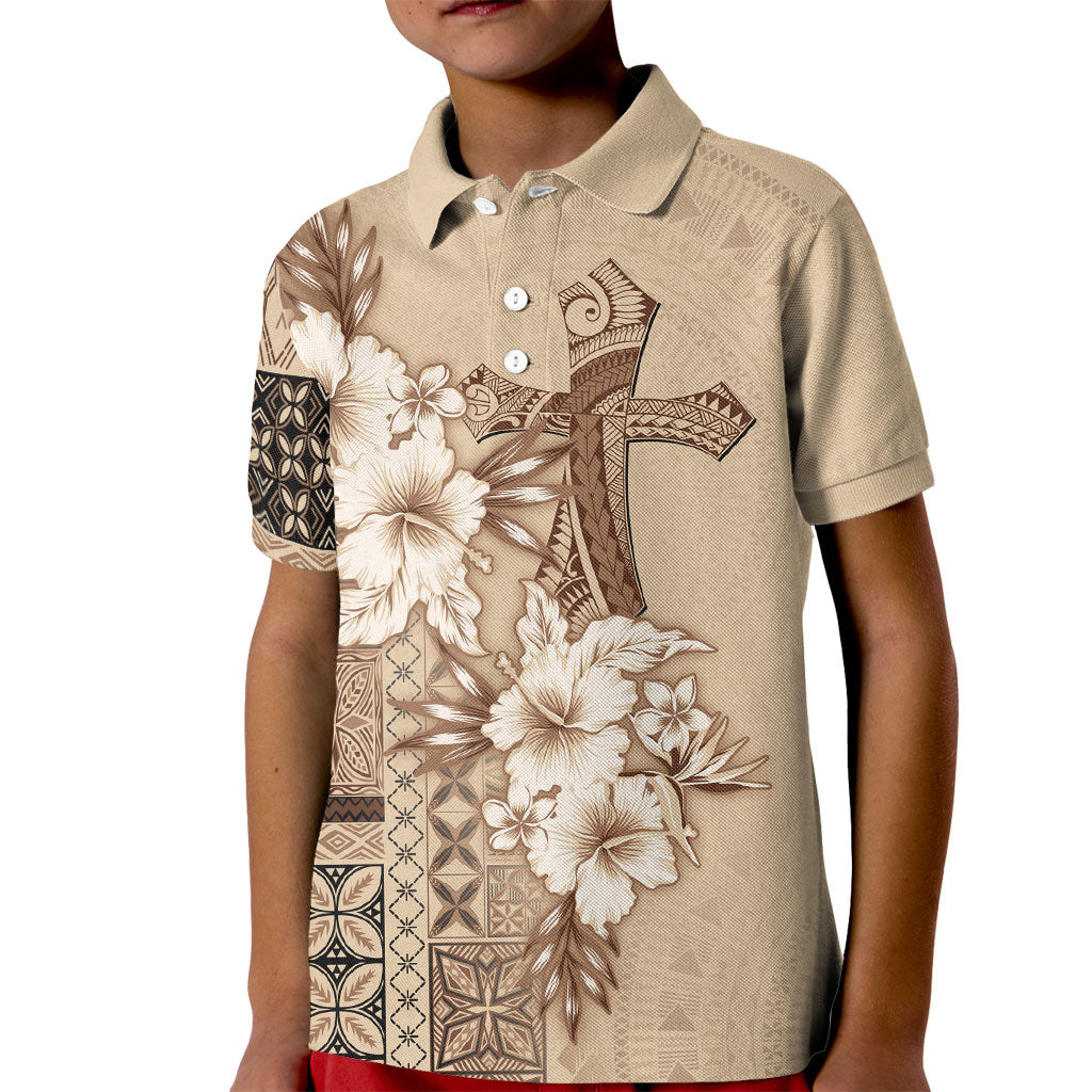 Samoa AIGA Mamanu Siapo Malu Motifs Kid Polo Shirt LT7 Kid Beige - Polynesian Pride