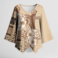 Samoa AIGA Mamanu Siapo Malu Motifs Kimono Sleeve Blouse LT7 Female Beige - Polynesian Pride