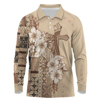 Samoa AIGA Mamanu Siapo Malu Motifs Long Sleeve Polo Shirt LT7 Beige - Polynesian Pride