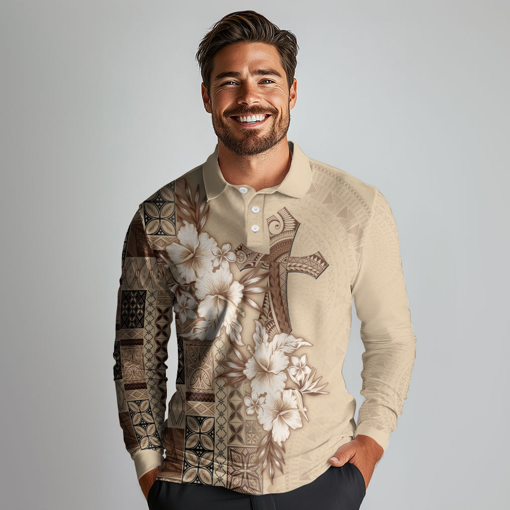 Samoa AIGA Mamanu Siapo Malu Motifs Long Sleeve Polo Shirt LT7 - Polynesian Pride