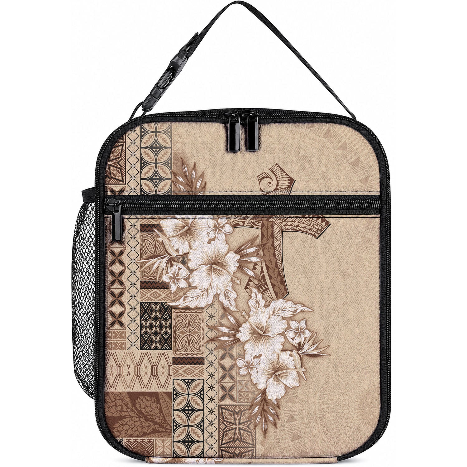 Samoa AIGA Mamanu Siapo Malu Motifs Lunch Bag LT7 10.2 × 8.3 × 4.3 inch Beige - Polynesian Pride