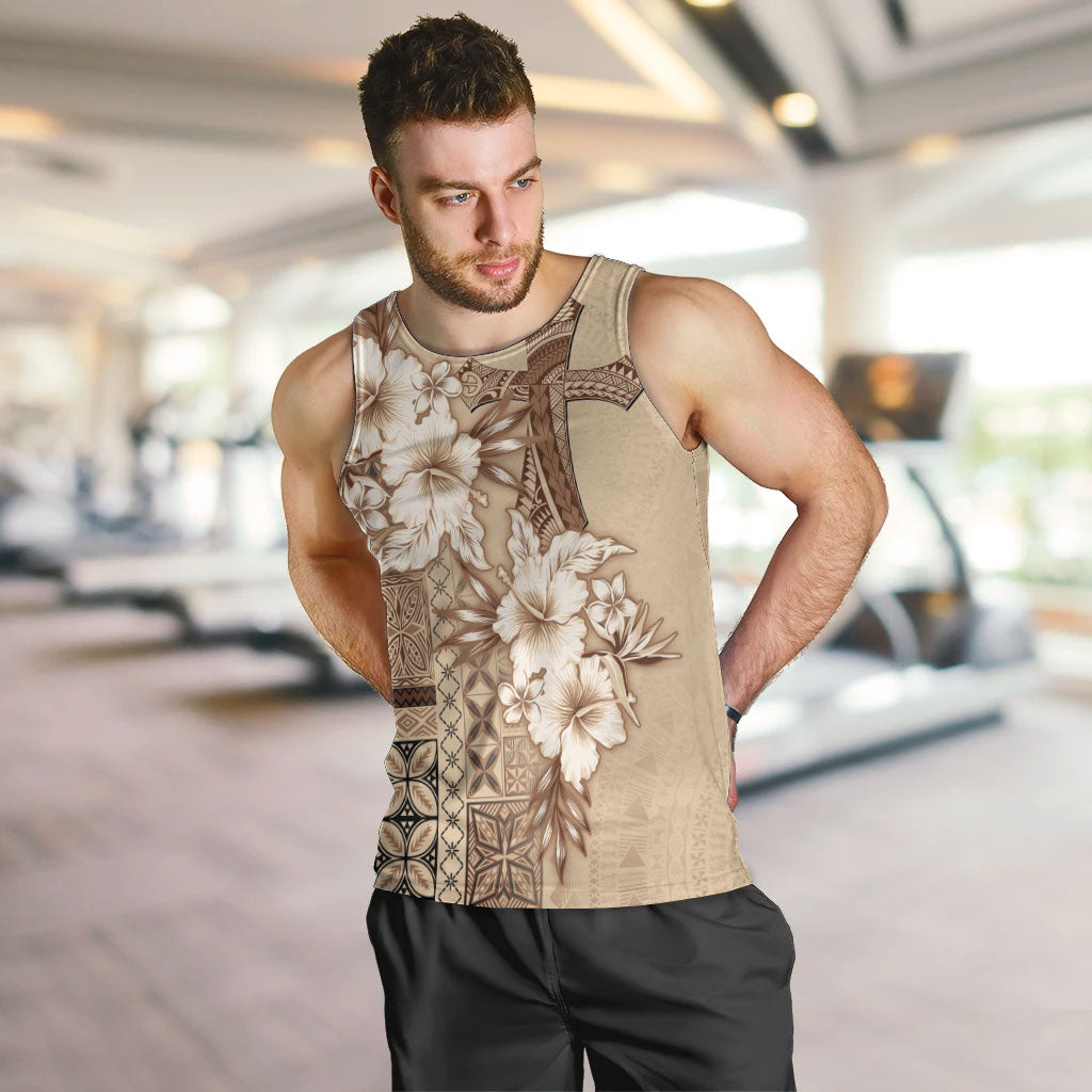 Samoa AIGA Mamanu Siapo Malu Motifs Men Tank Top LT7 Beige - Polynesian Pride