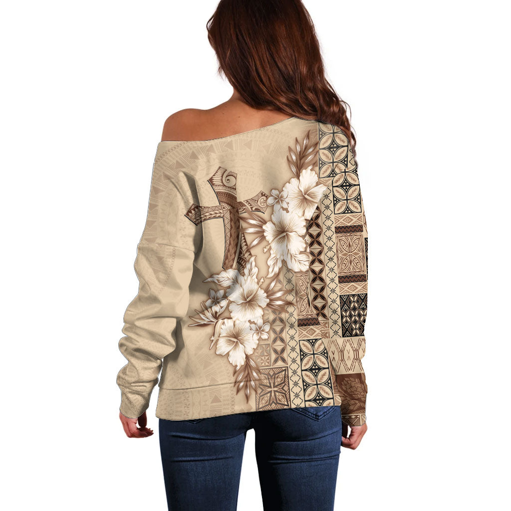 Samoa AIGA Mamanu Siapo Malu Motifs Off Shoulder Sweater