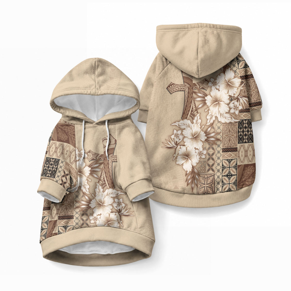 Samoa AIGA Mamanu Siapo Malu Motifs Pet Hoodie LT7 Pullover Beige - Polynesian Pride