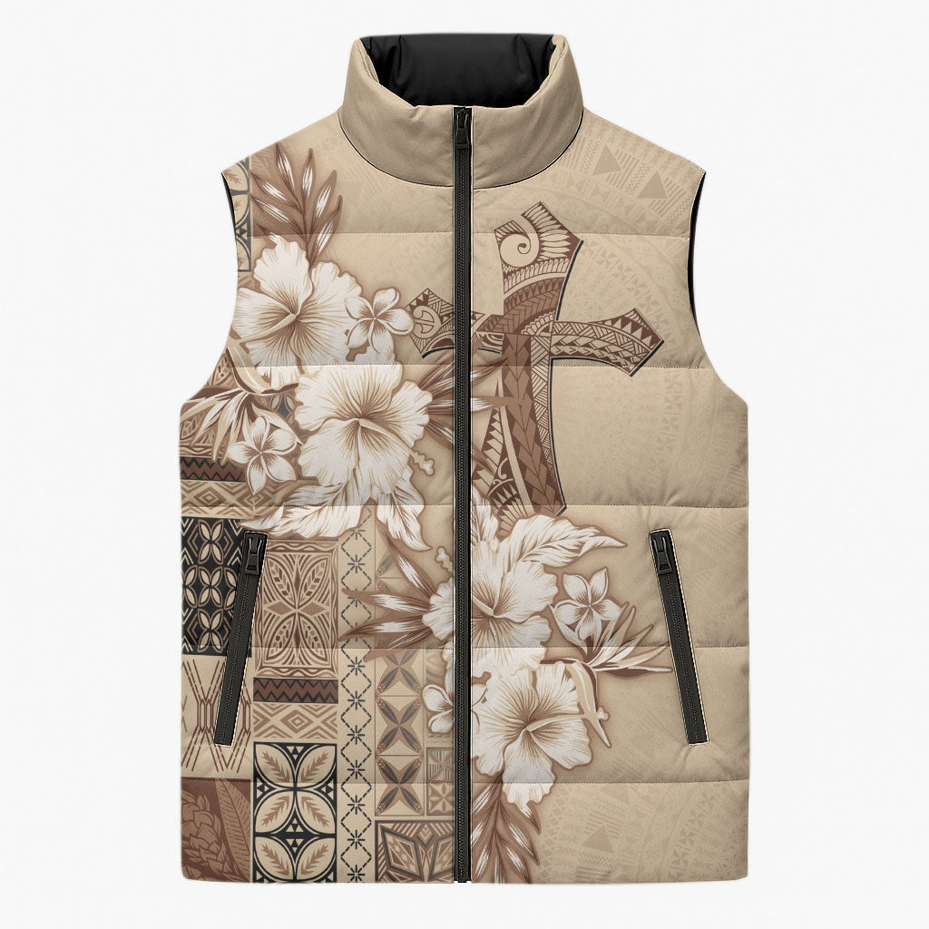 Samoa AIGA Mamanu Siapo Malu Motifs Sleeveless Puffer Jacket LT7 Unisex Beige - Polynesian Pride
