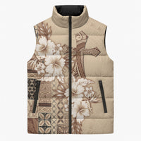 Samoa AIGA Mamanu Siapo Malu Motifs Sleeveless Puffer Jacket LT7 Unisex Beige - Polynesian Pride