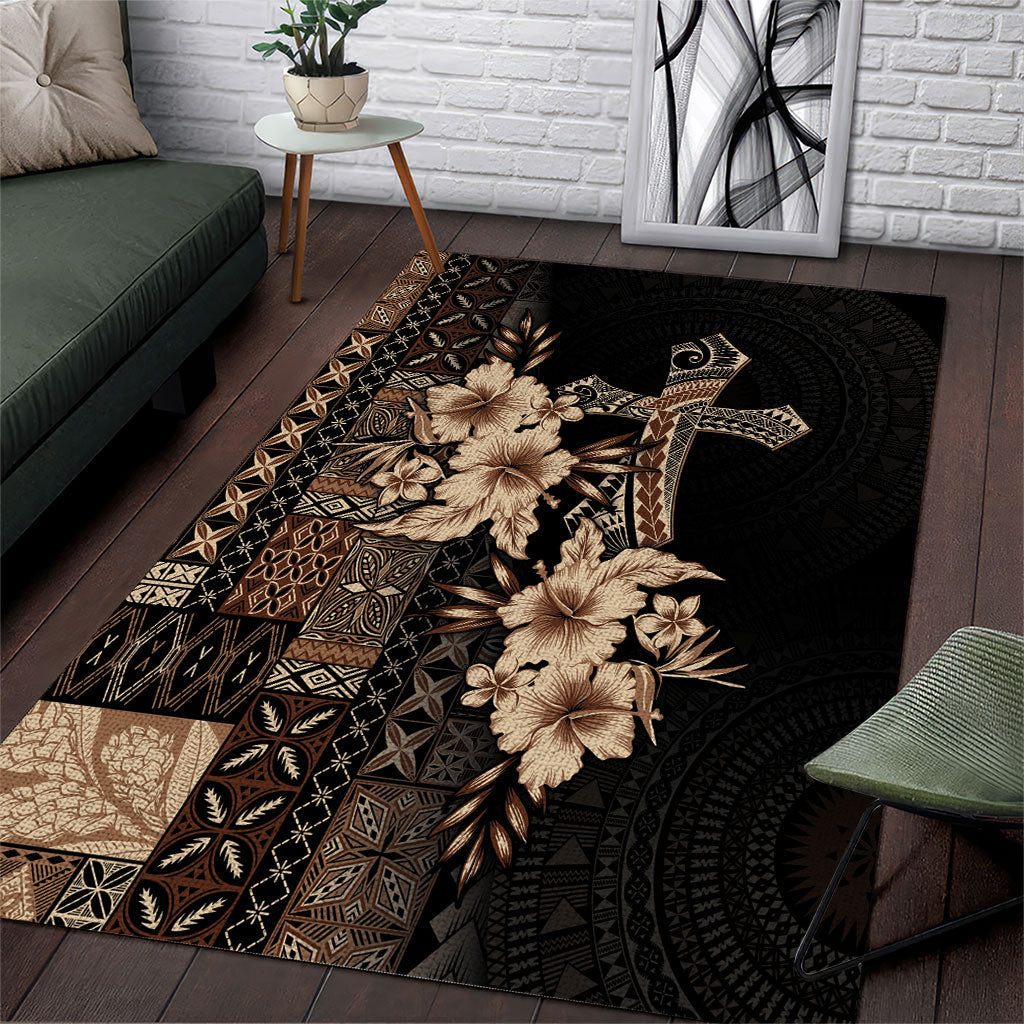Samoa AIGA Mamanu Siapo Malu Motifs Area Rug Black Ver LT7 Black - Polynesian Pride