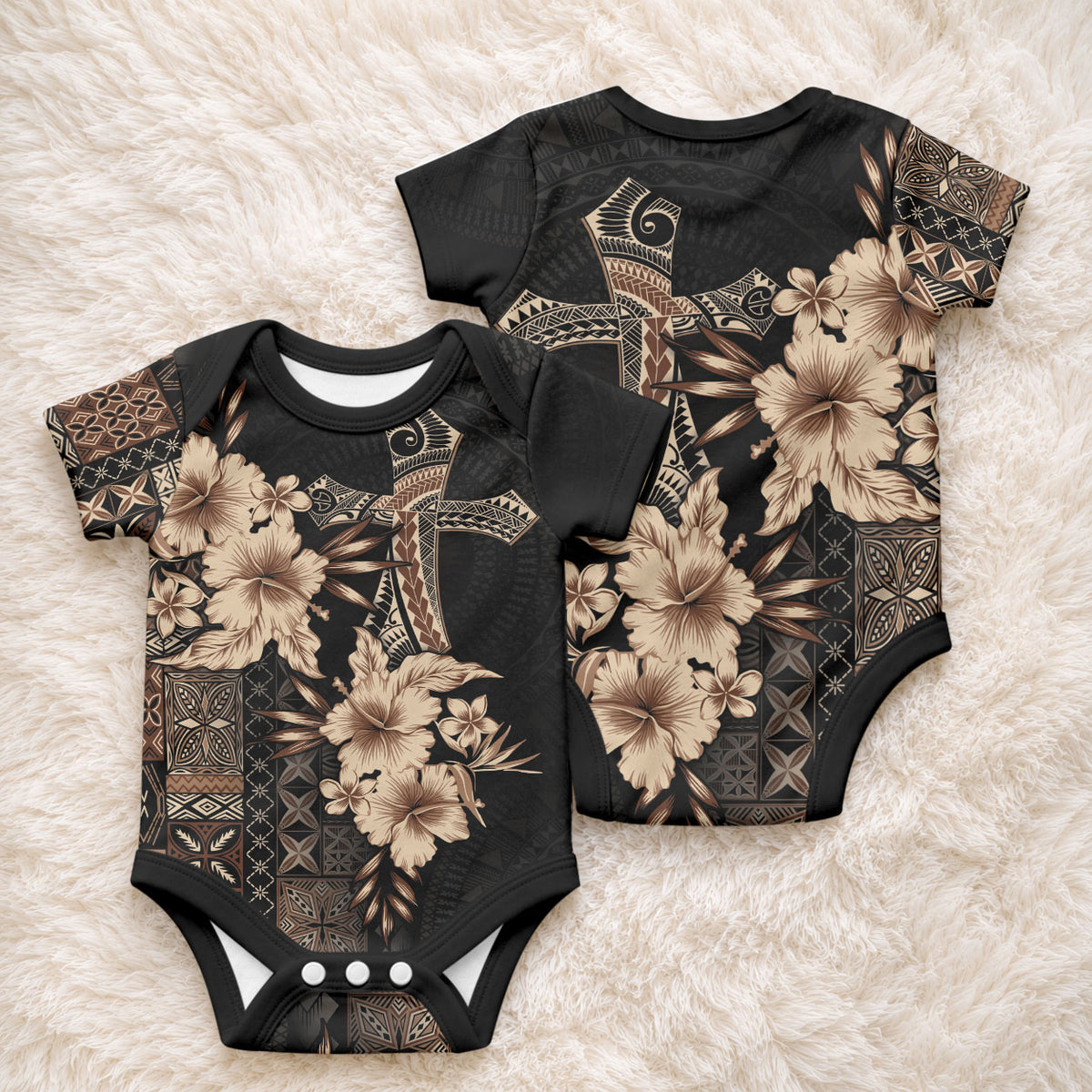 Samoa AIGA Mamanu Siapo Malu Motifs Baby Onesie Black Ver