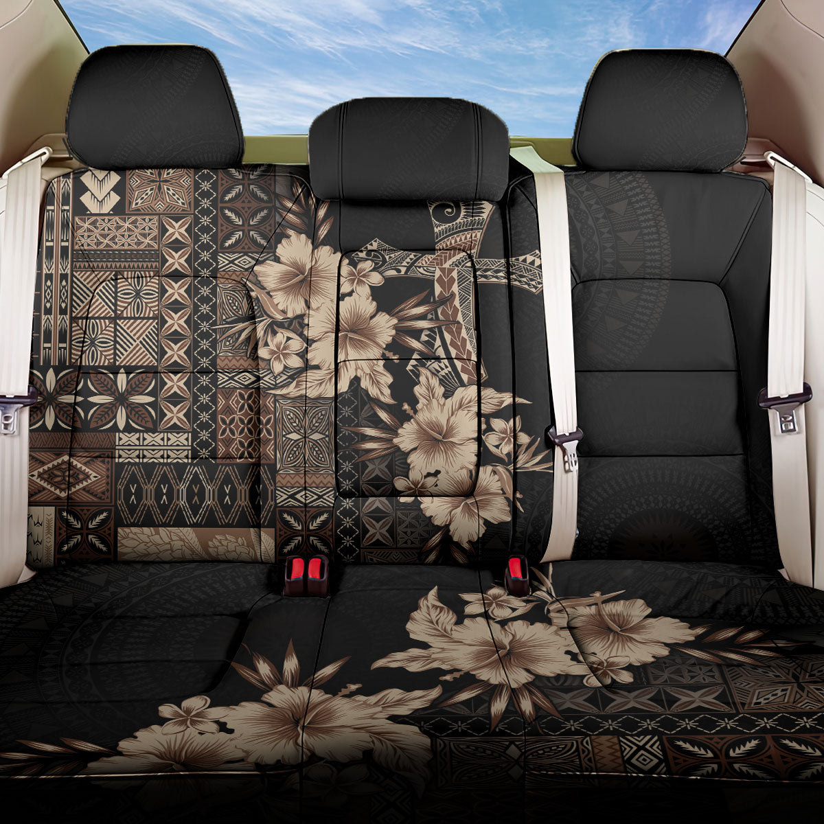 Samoa AIGA Mamanu Siapo Malu Motifs Back Car Seat Cover Black Ver LT7 One Size Black - Polynesian Pride
