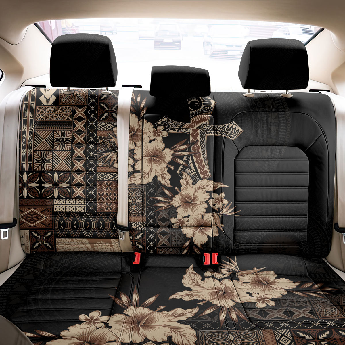 Samoa AIGA Mamanu Siapo Malu Motifs Back Car Seat Cover Black Ver LT7 - Polynesian Pride