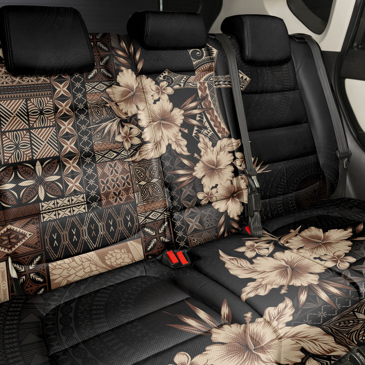 Samoa AIGA Mamanu Siapo Malu Motifs Back Car Seat Cover Black Ver LT7 - Polynesian Pride