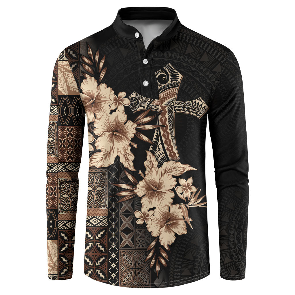 Samoa AIGA Mamanu Siapo Malu Motifs Button Sweatshirt Black Ver LT7 Black - Polynesian Pride