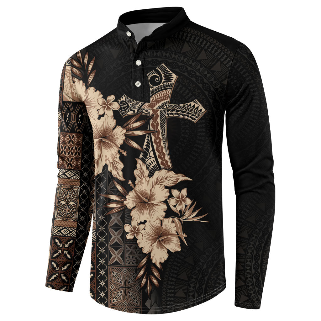 Samoa AIGA Mamanu Siapo Malu Motifs Button Sweatshirt Black Ver