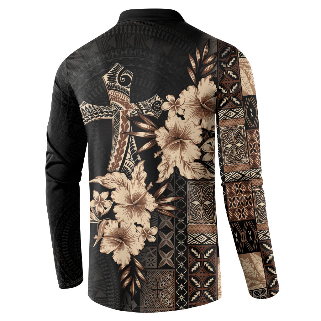 Samoa AIGA Mamanu Siapo Malu Motifs Button Sweatshirt Black Ver