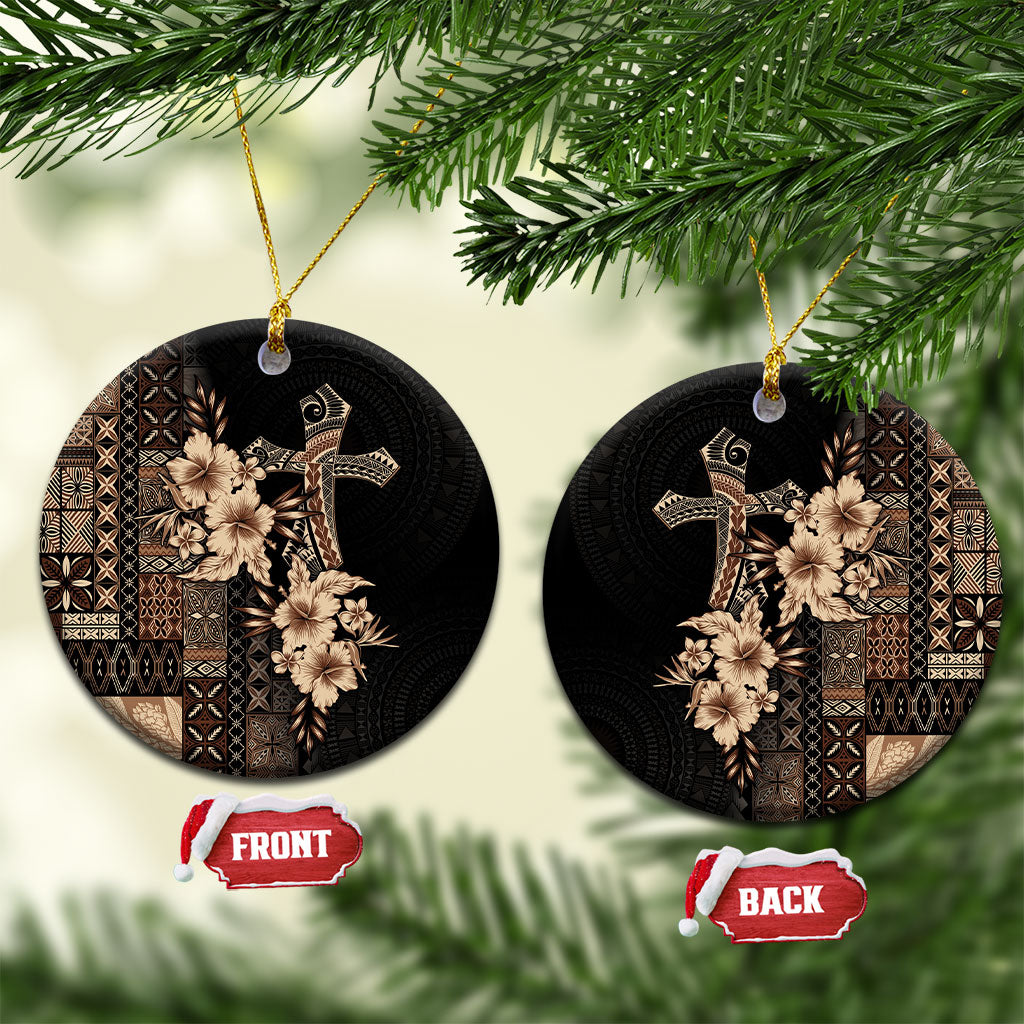 Samoa AIGA Mamanu Siapo Malu Motifs Ceramic Ornament Black Ver LT7 Circle Black - Polynesian Pride