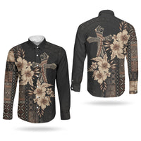 Samoa AIGA Mamanu Siapo Malu Motifs Couples Matching Off The Shoulder Long Sleeve Dress and Long Sleeve Button Shirt Black Ver
