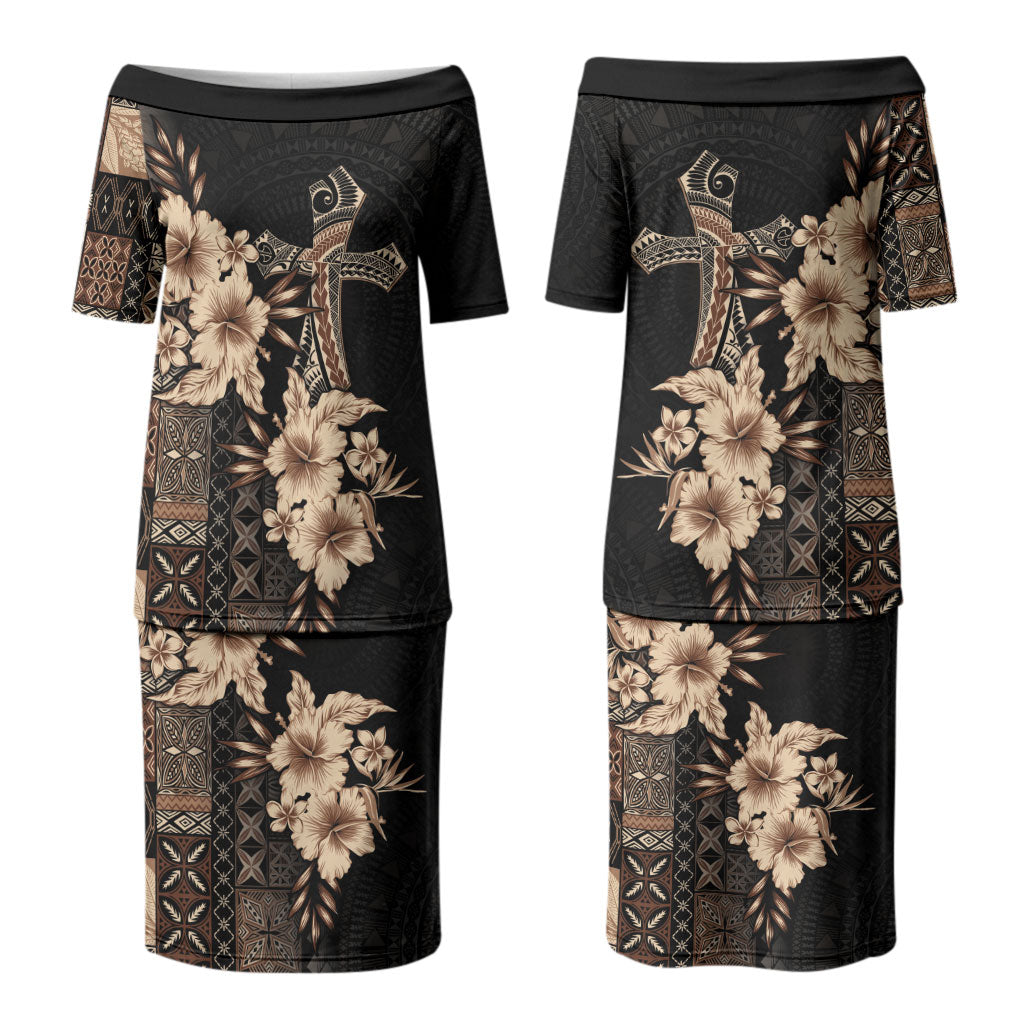Samoa AIGA Mamanu Siapo Malu Motifs Couples Matching Puletasi and Long Sleeve Button Shirt Black Ver
