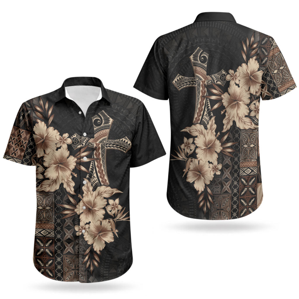 Samoa AIGA Mamanu Siapo Malu Motifs Couples Matching Tank Maxi Dress and Hawaiian Shirt Black Ver