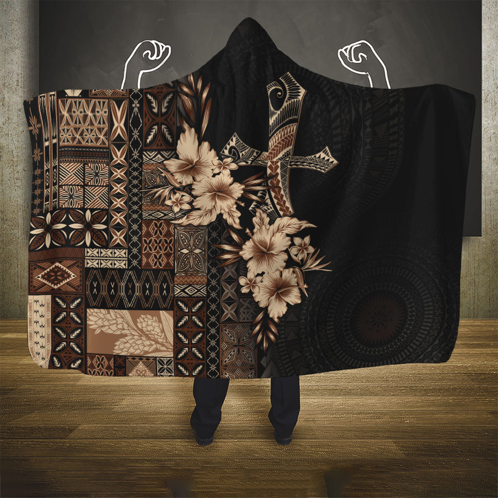 Samoa AIGA Mamanu Siapo Malu Motifs Hooded Blanket Black Ver LT7 - Polynesian Pride