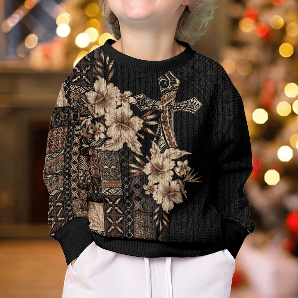Samoa AIGA Mamanu Siapo Malu Motifs Kid Ugly Christmas Sweater Black Ver